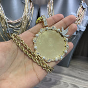 TWO PIECE SPECIAL 3.5 INCH PEARL DIAMOND PICTURE PENDANT